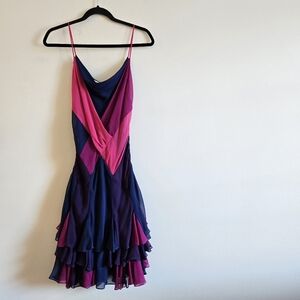 DVF DIANE VON FURSTENBURG I S Silk Kaleida Ruffled Dress I purple pink blue